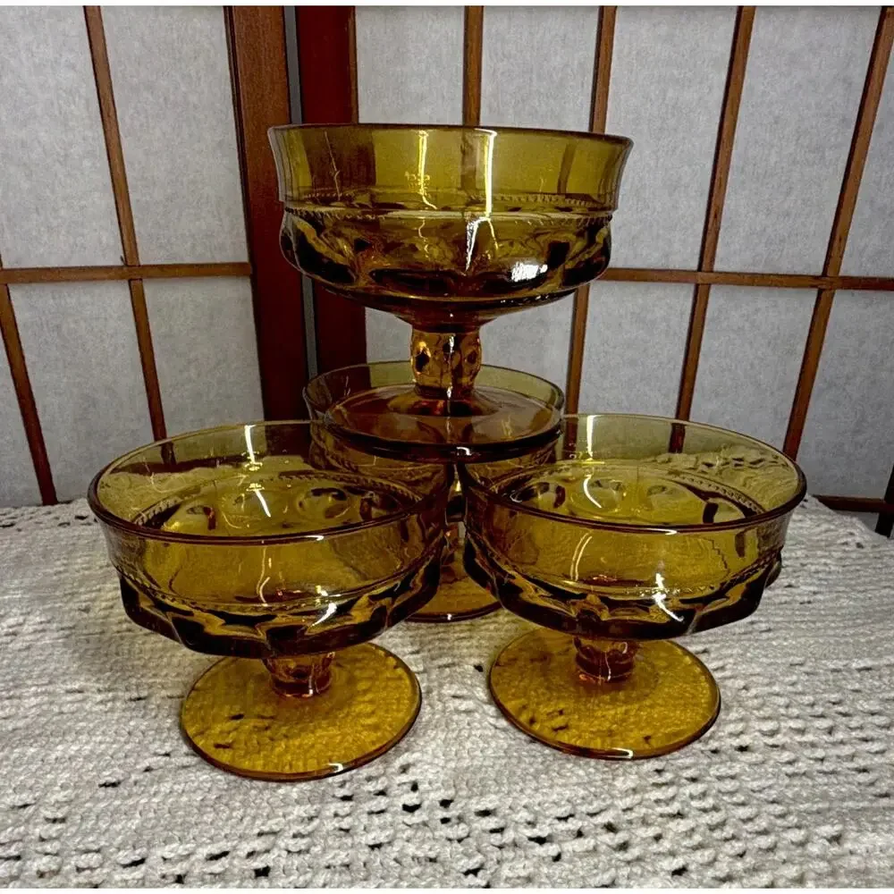 Amber Pressed Glass Sherbet Dessert Cups 4
